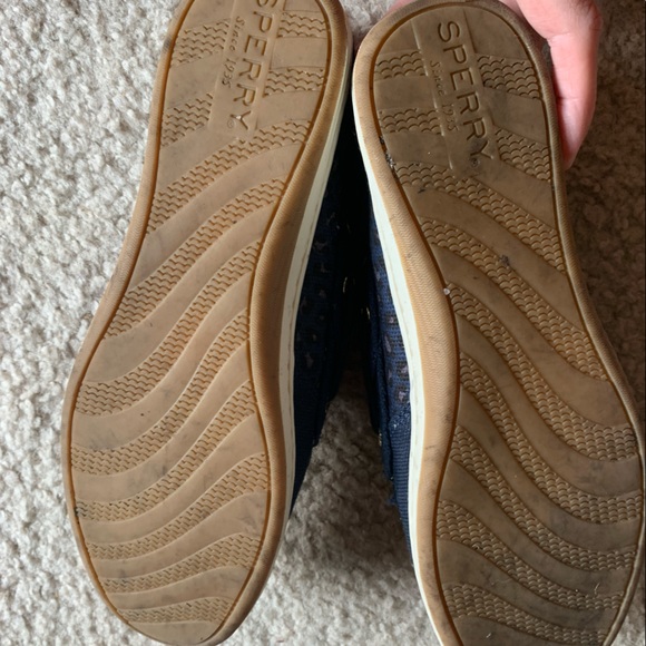 EUC Sperry Navy Blue Animal Print Boat Shoe Womens 7.5 - Picture 3 of 5